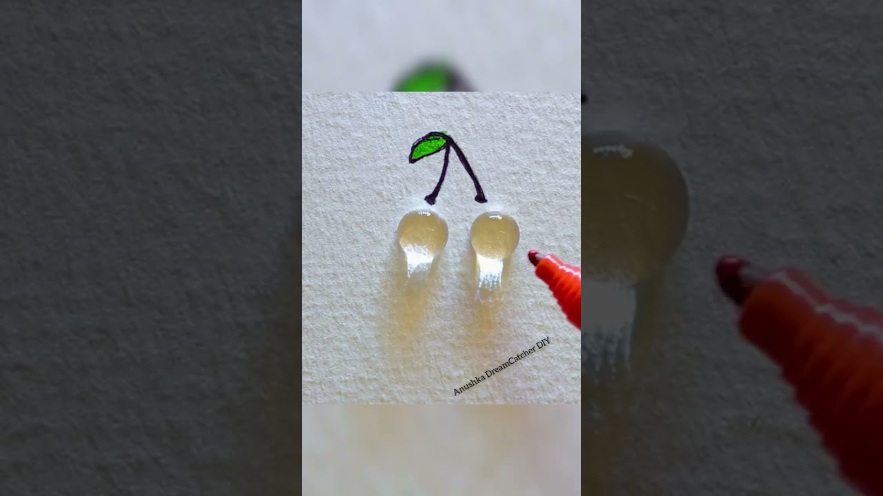 How to Draw Cherry 🍒 Drawing With Water Dot #droplovechallenge #cherry #droplove