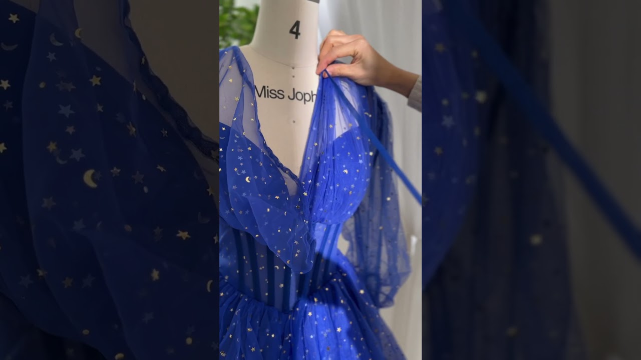 Long sleeves corset star tulle mini royal blue dress #dress #gown #fashion #sewing #creative #prom