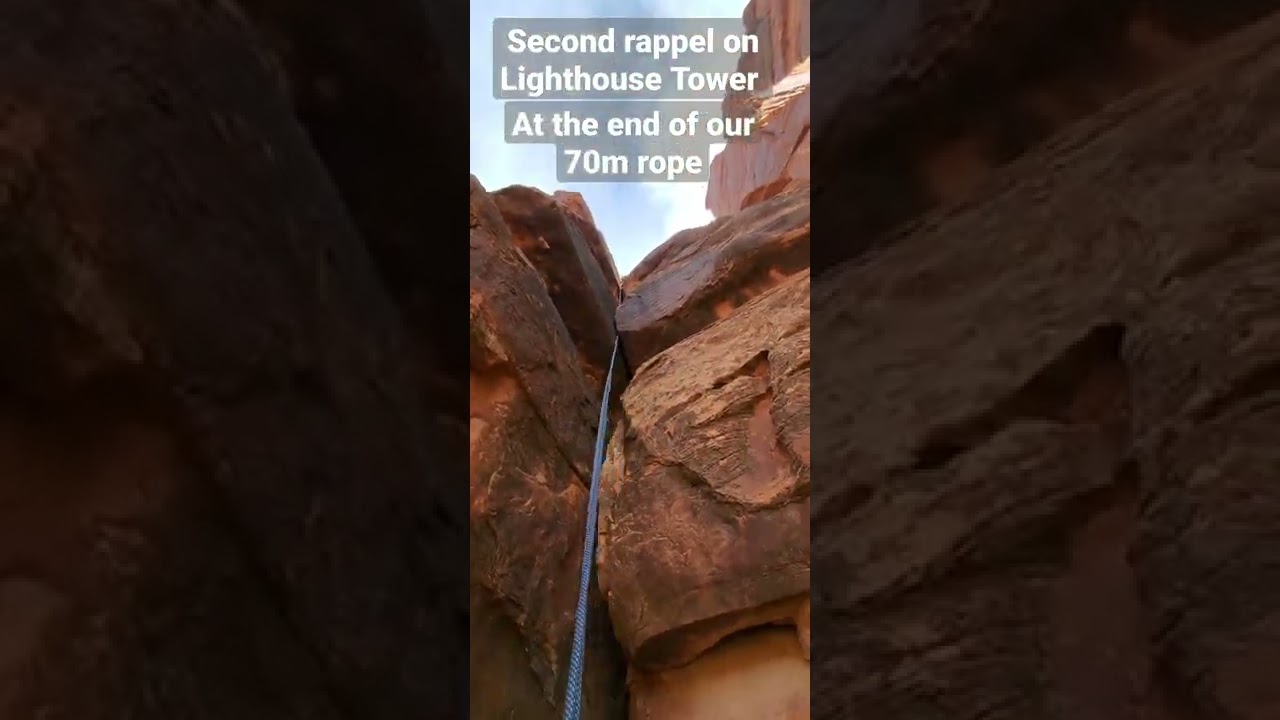 Rappelling from Lighthouse Tower after climbing Lonely Vigil 5.10+ 4 pitches