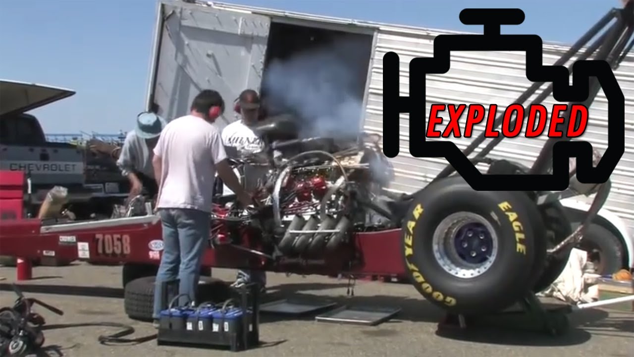 Drag car engine  explosion - engine blow up