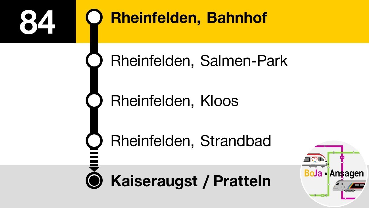 Postauto Ansagen | 84 Rheinfelden - Kaiseraugst (- Pratteln) | 2022 | BoJa Ansagen