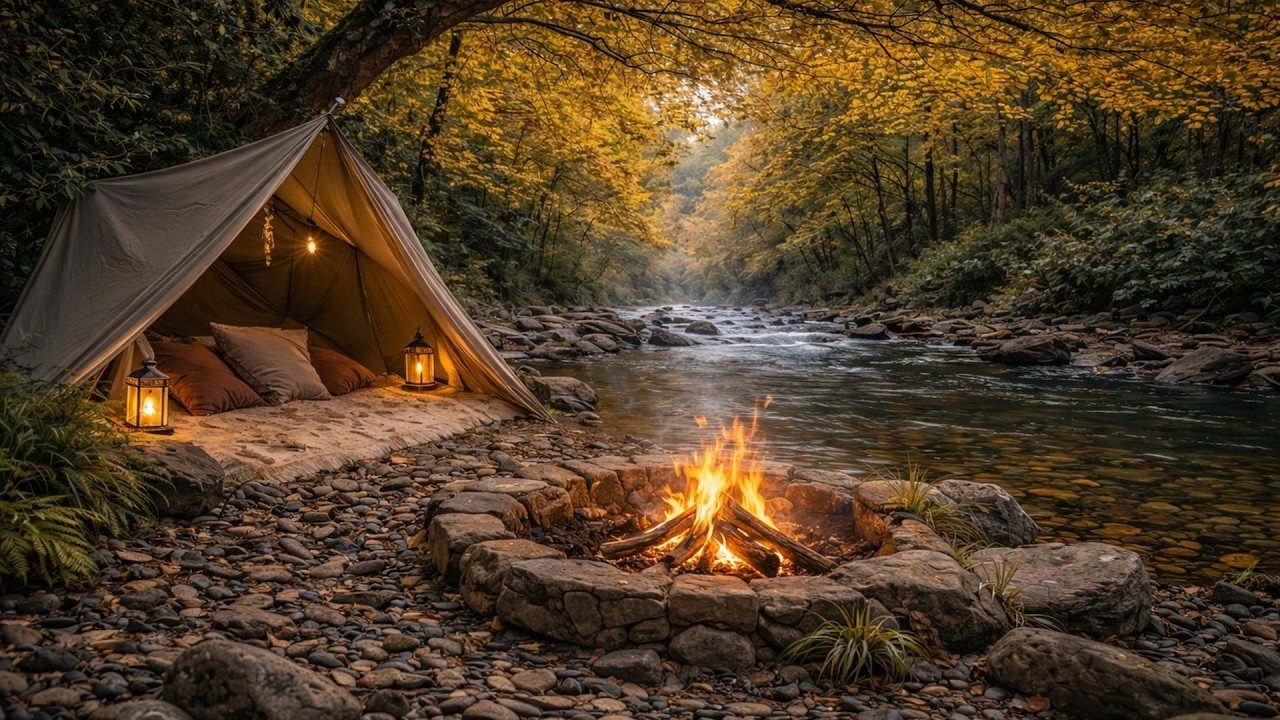 Cozy Forest  Ambience 🔥🌲 | Natural Forest Sounds & Fire Crackling for Deep Sleep, Study & Relaxation