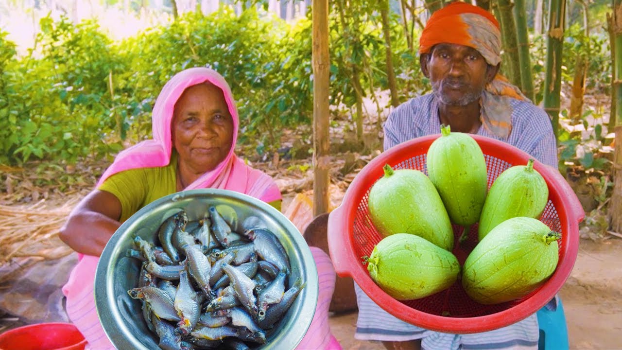 Farm Fresh Luffa gourd and small fish curry || Village food Dhondol mach recipe ||