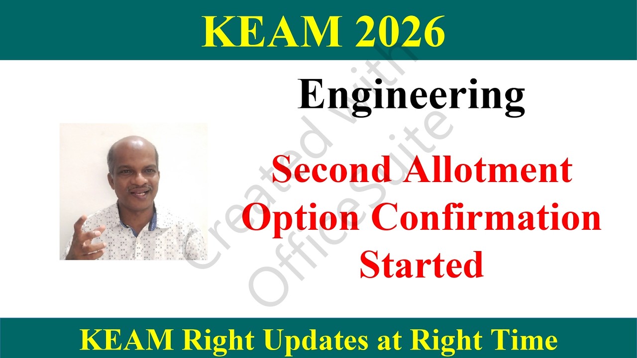 KEAM 2026: Engineering Second Allotment Option Confirmation & Architecture Option Registration St...