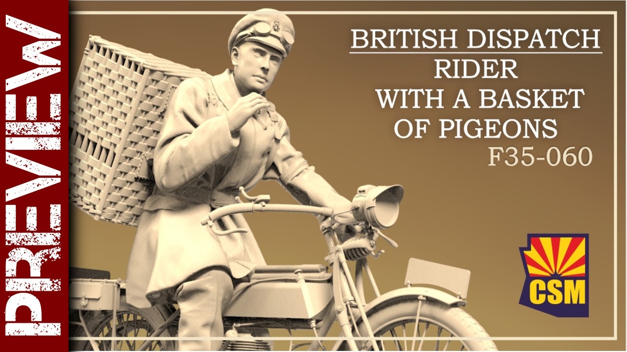 WWI British Dispatch Rider with Pigeons & Triumph motorbike (Copper State Models 1/35 scale model)