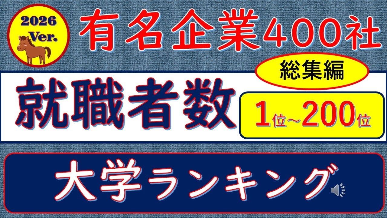 2026Ver.有名企業400社、就職者数、大学ランキング、総集編1位～200位