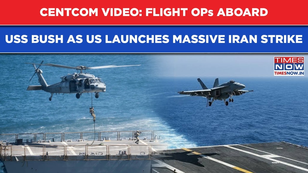 Iran US War: CENTCOM Video Show Flight Ops Aboard Warship USS Bush As Missiles Fly Over Tense Gulf