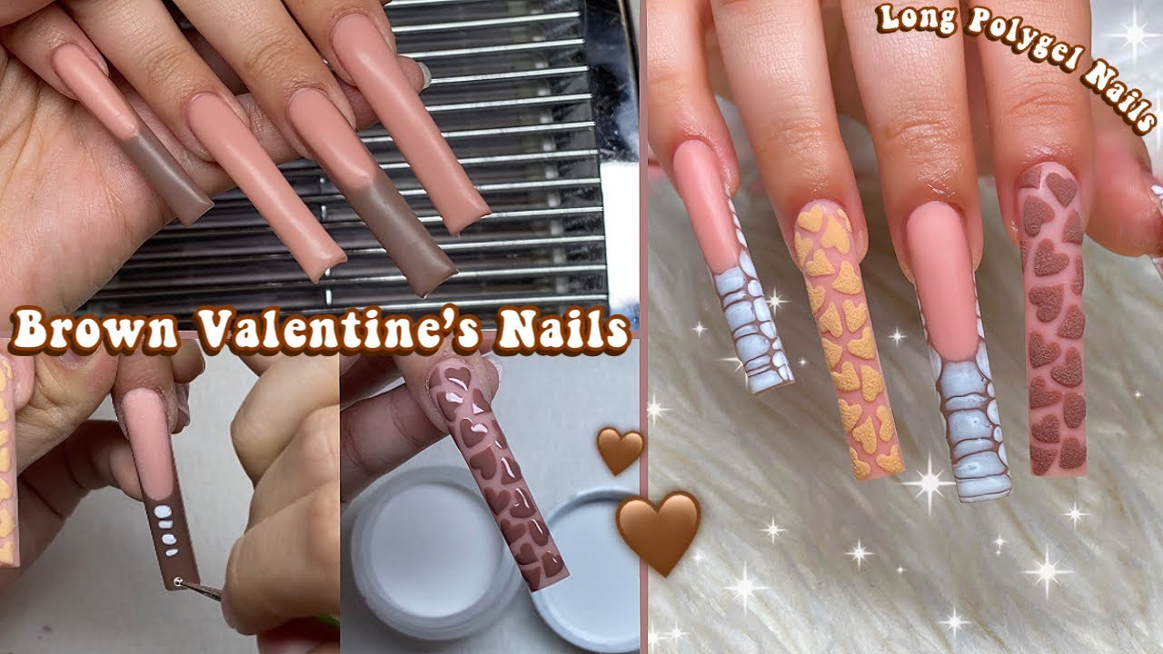 BROWN VALENTINE'S DAY POLYGEL NAILS🤎 CROC PRINT, 3D HEARTS + CREEPY REDDIT STORIES! | Nail Tutorial