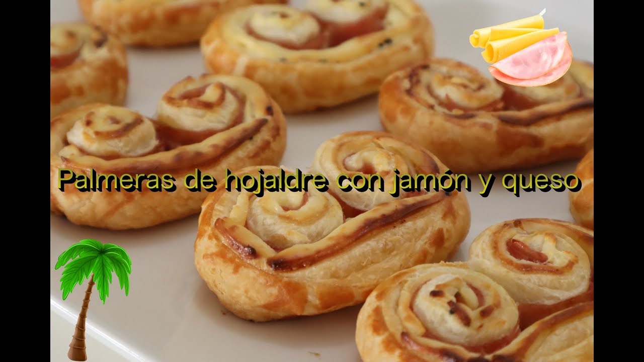 Receta fácil y económica de palmeras crujientes de hojaldre rellenas de jamón y queso
