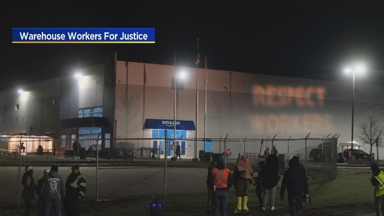 Amazon workers in Joliet walk out to protest low pay, poor conditions on 'Cyber Monday'