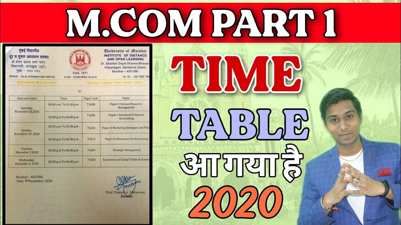 M.com Part 1 Time Table 2020 || IDOL M.com Part 1 Time Table || Mumbai University Time Table