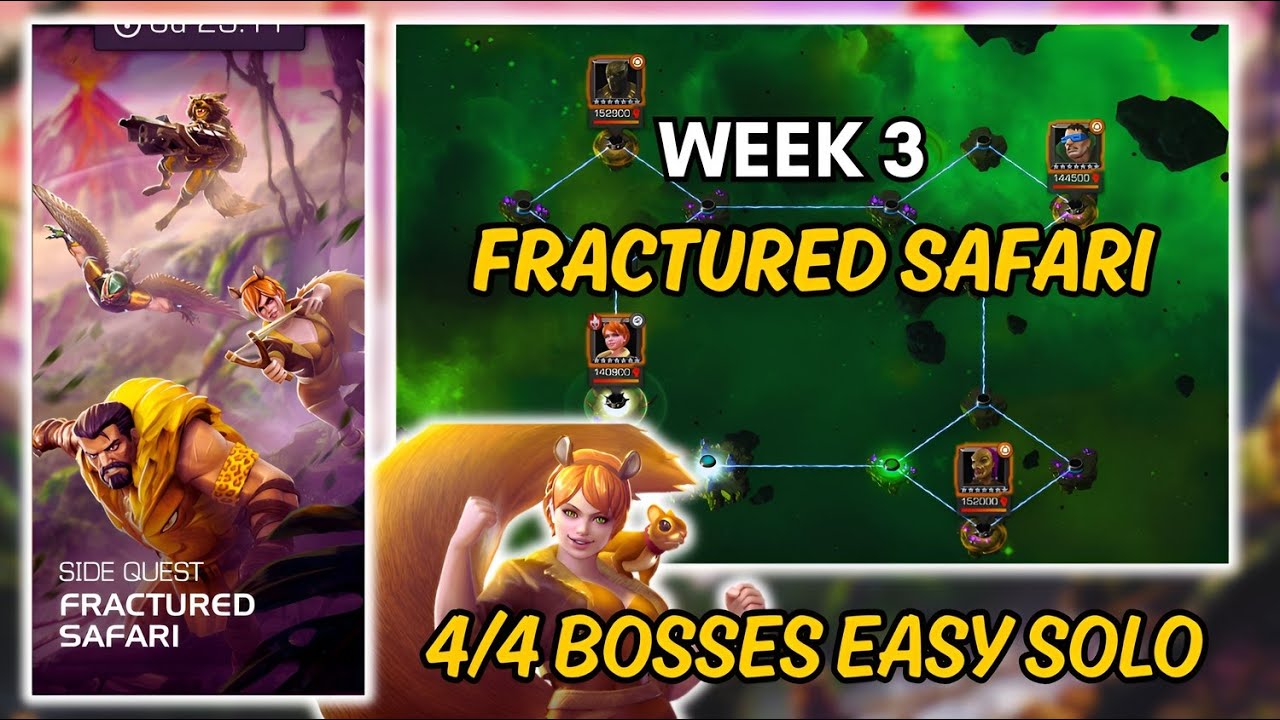 Fractured Safari | Week 3 - Threat Level 5 Squirrel Girl 🐿️ | 4/4 BOSSES EASY SOLO #mcoc #rhino