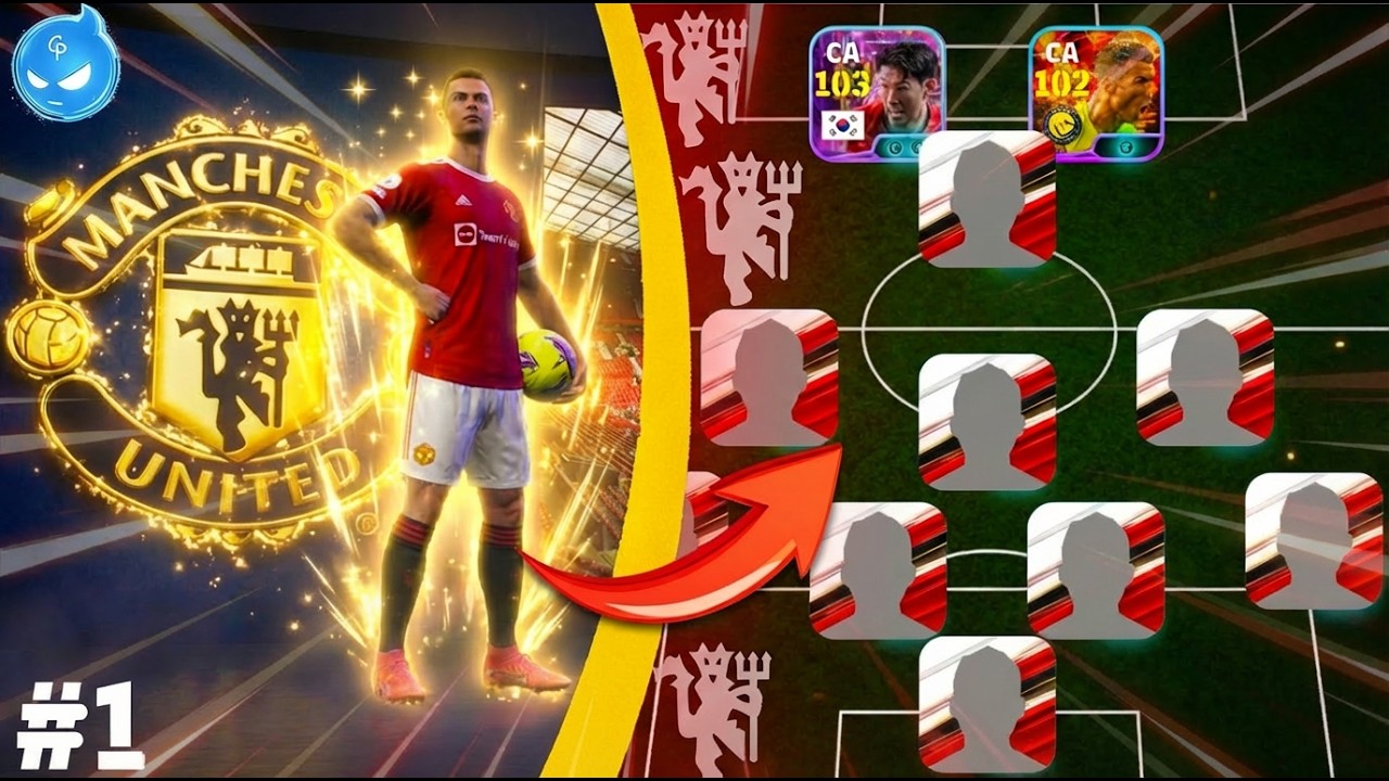 Cristiano Ronaldo levando o Manchester United a Gloria do eFootball 26 Mobile