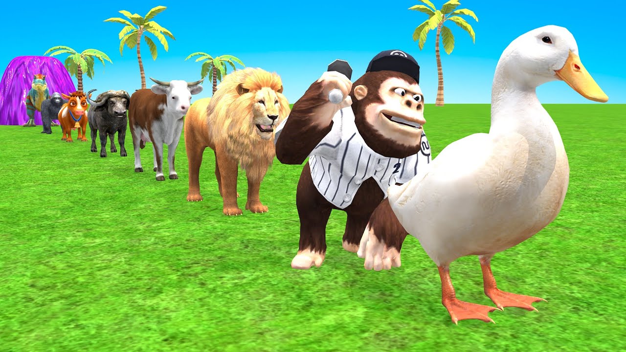 Long Slide Game with Cow Elephant Gorilla Hippopotamus Tiger 3d Animal Game Funny 3d Animals