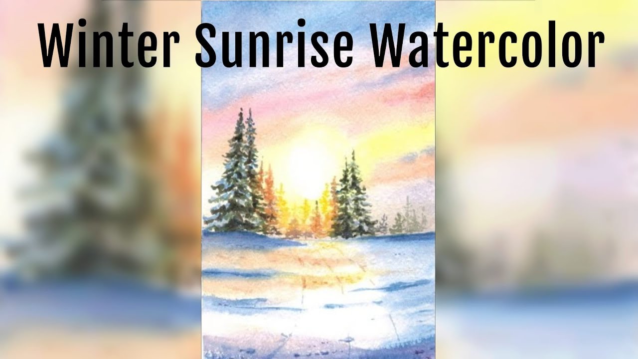 Winter sunrise watercolor tutorial only 3 colours needed - Alba sulla neve acquerello con 3 colori