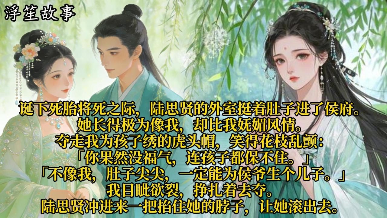 诞下死胎将死之际，陆思贤的外室挺着肚子进了侯府。她长得极为像我，却比我妩媚风情。#重生 #大女主 #复仇 #宫廷 #夺权 #古风 #小说
