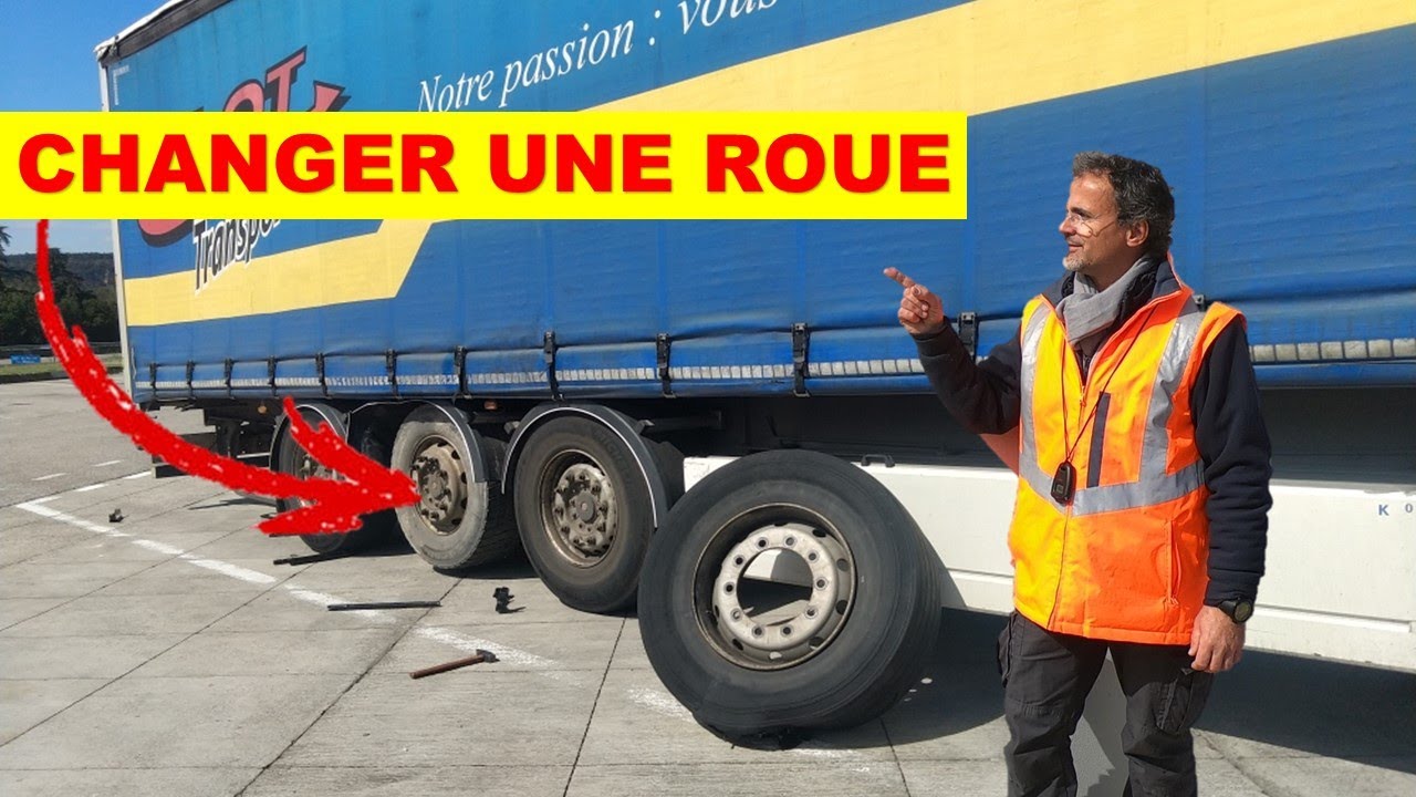 changer une roue sur une semi remorque , camion , comment changer une roue .