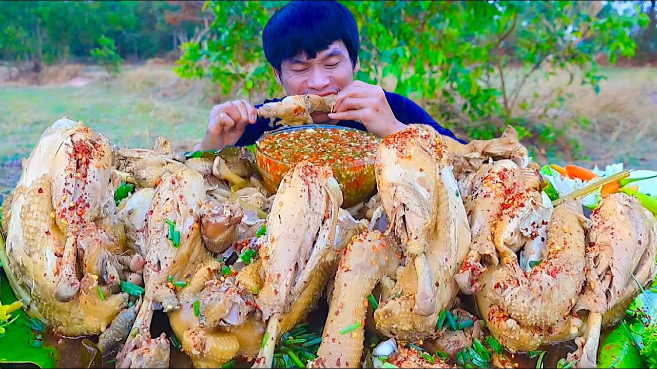 ต้มซั่วไก่บ้านจิ้มแจ่วแกล้มผักพริกสดแซ่บคักอีหลีครับพี่น้อง ASMR MUKBANG EATING SHOW#โก้อีสานพาแดก 