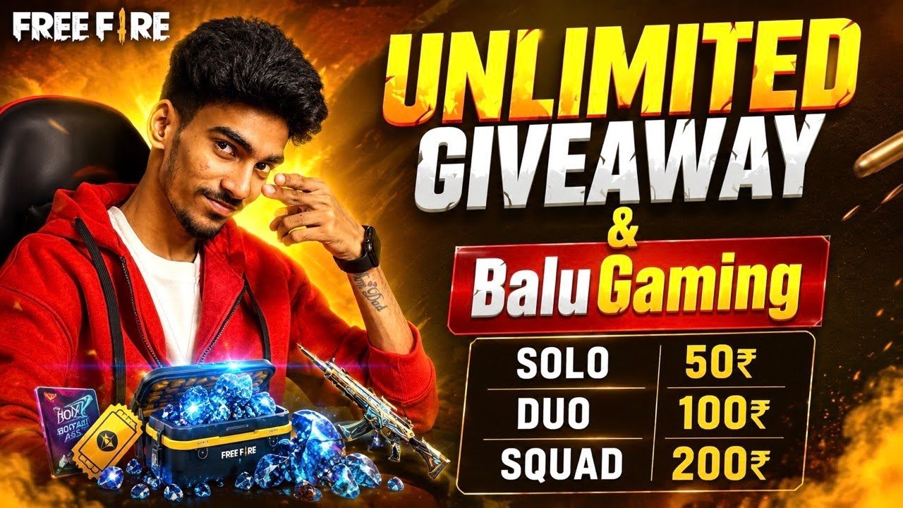 365days giveaway series day118 unlimited giveaway Balugaming is live telugu #freefire #gaming