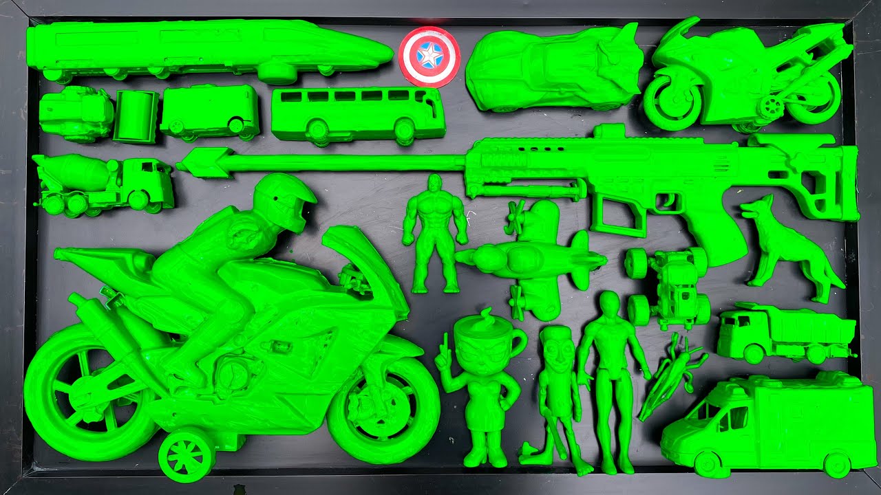 Membersihkan mobil mobilan, mobil balap, truk pasir, motor balap, excavator, anomali, Spiderman,
