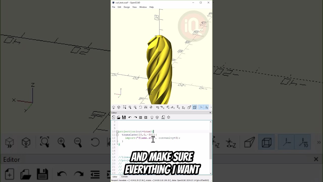 OpenScad: Projection cut #3dprinting #openscad #openscadtutorials