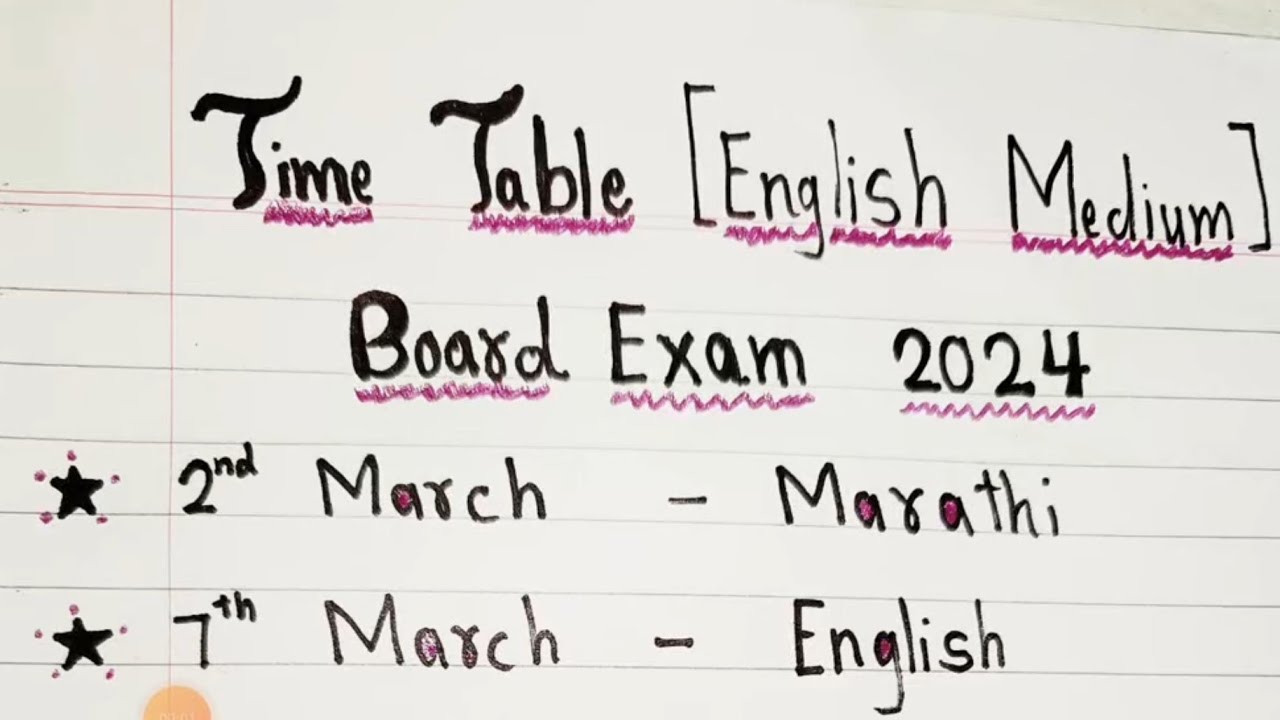 English Medium 10th Time Table SSC March 2024 Class 10 Board Exam Data Sheet Maharashtra State Board