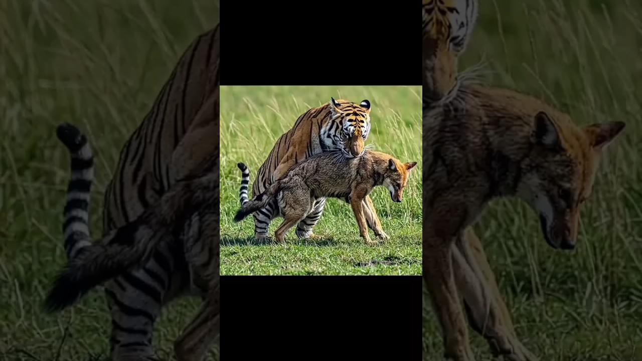 Ethiopian Wolf vs Tiger battle #shortvideo #shortsfeed #animalbattle #wildlifeentertainment