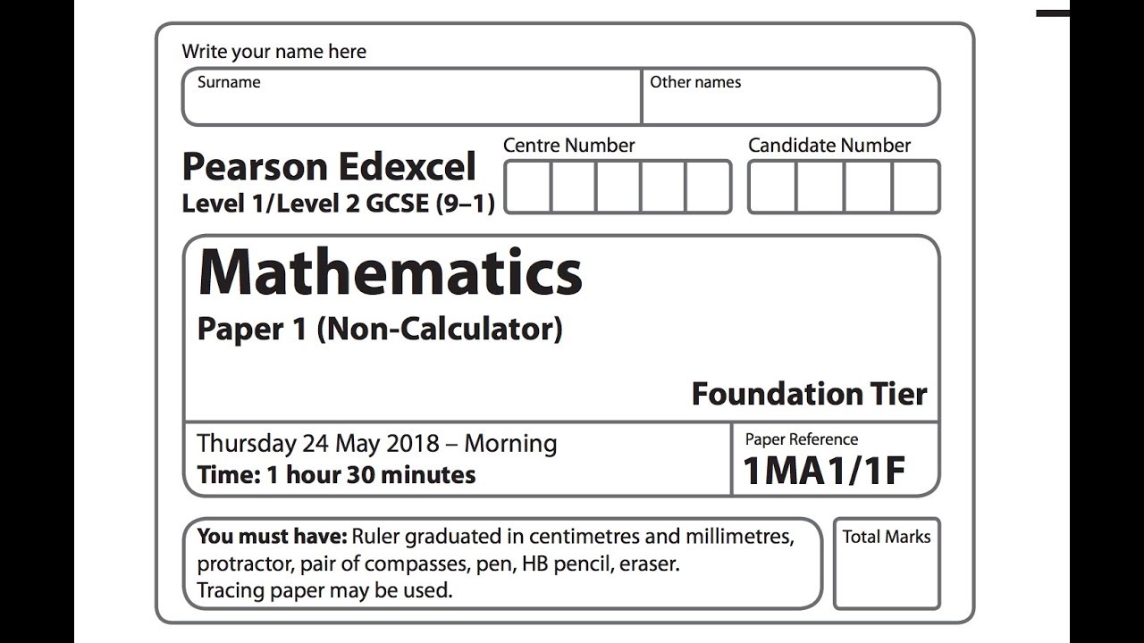 GCSE Edexcel Foundation Tier Paper 1 May 2018