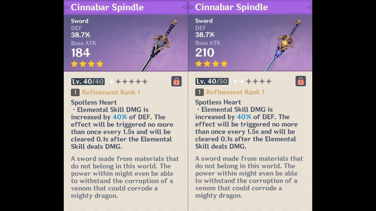 Cinnabar Spindle weapon appearance base vs. ascended
