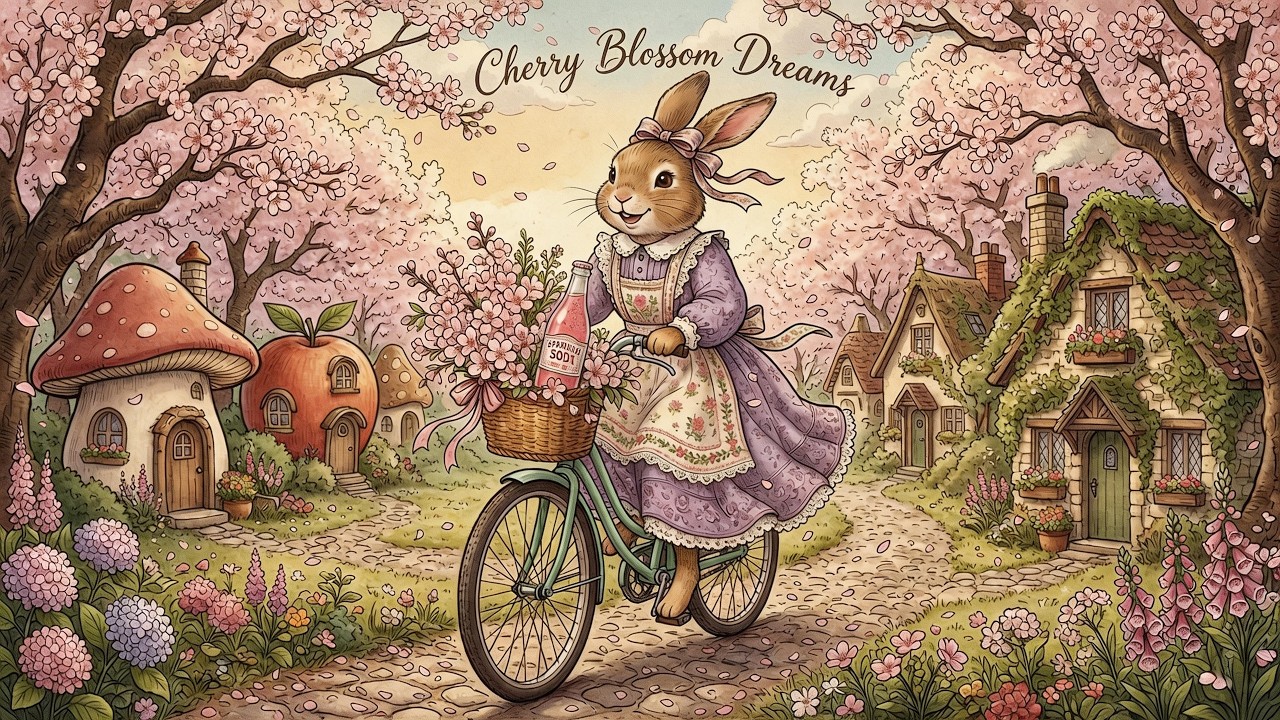 Cherry Blossom Rain 🌸 | Peaceful Cottagecore Storybook Ambience & Cozy Spring Folk Music