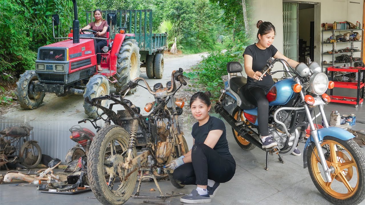 138 Day --Girl Restores 1990s HYOSUNG Motorcycle / Restoring An Old Tractor That Has Been Abandoned