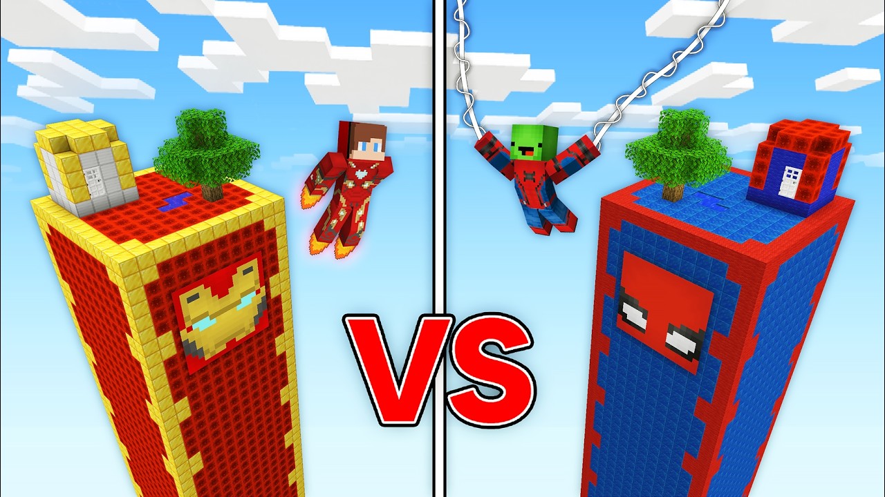 JJ IRON MAN vs Mikey SPIDER MAN SUPERHERO CHUNK Survival Battle in Minecraft - Maizen