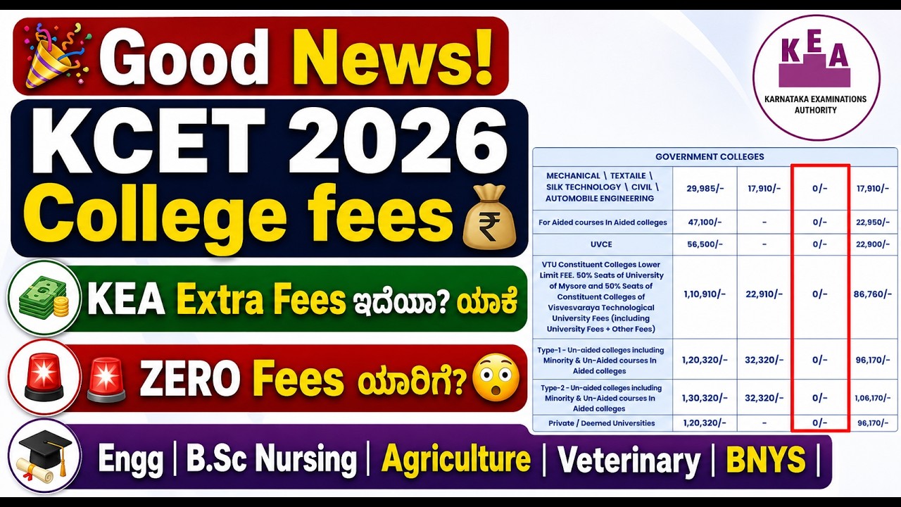 🎉 Good News! KCET 2026 : College Fees ಕಡಿಮೆ💰| KCET FEES STRUCTURE 2026|KCET 1ST ROUND RESULT 2026|