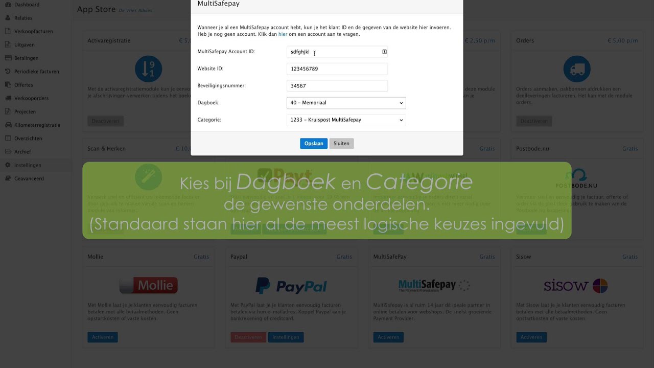 MultiSafepay instellen