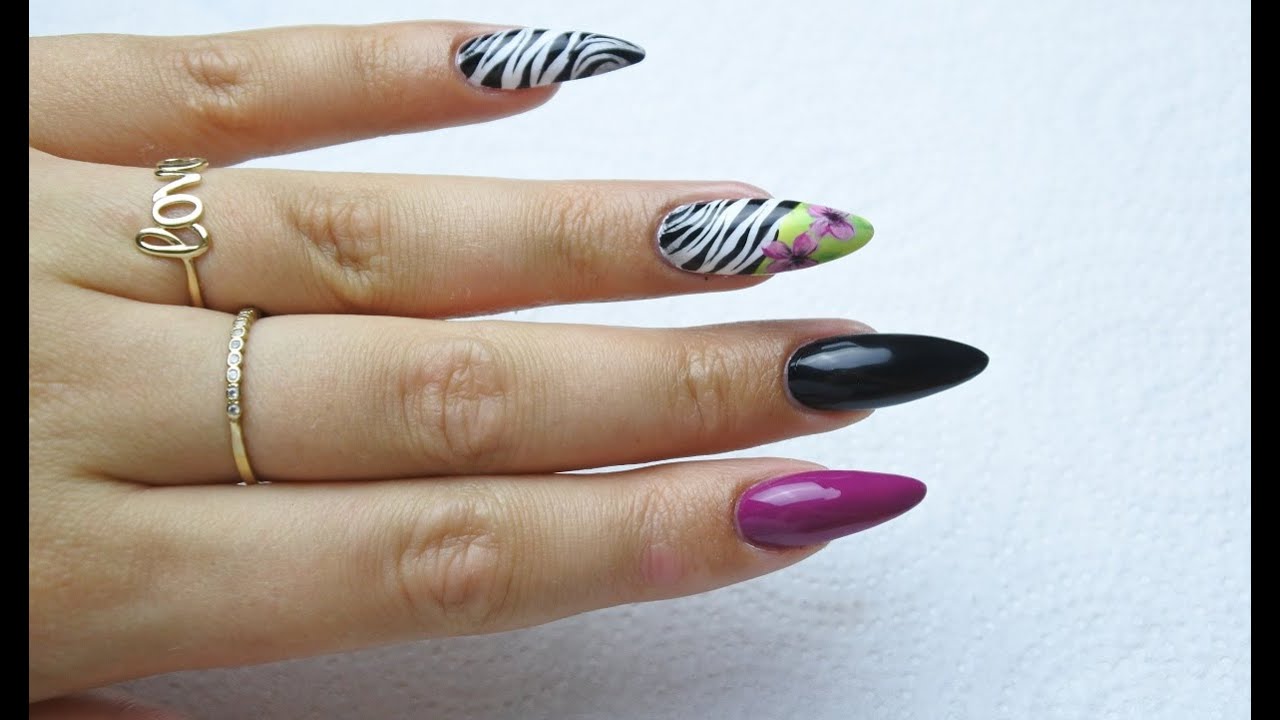 Zebra nails | Exotic hawaii flower nail art with colour gel Arte Brillante