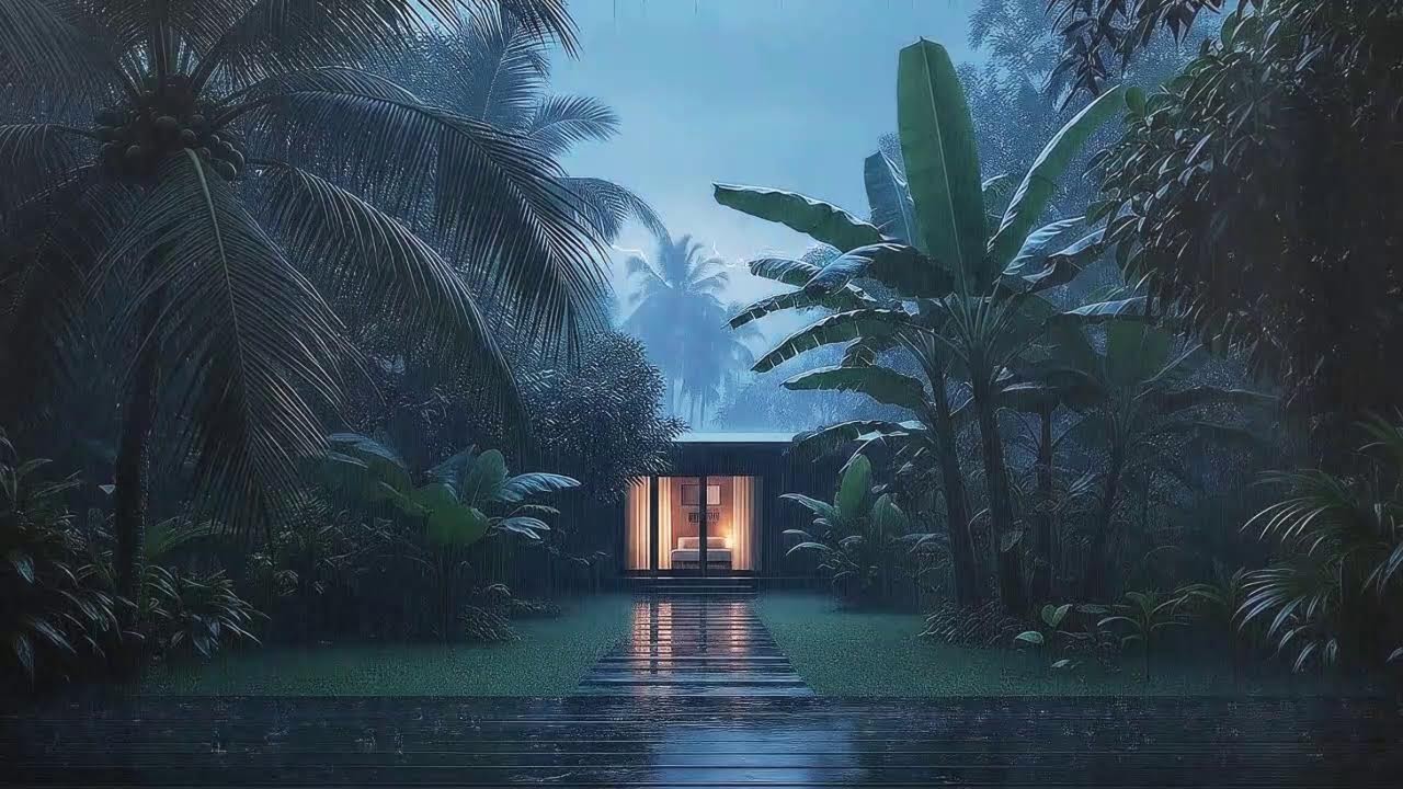 Quick Sleep with Light Rain Sounds and Low Thunder Murmur at Cabin Terrace 🌧️