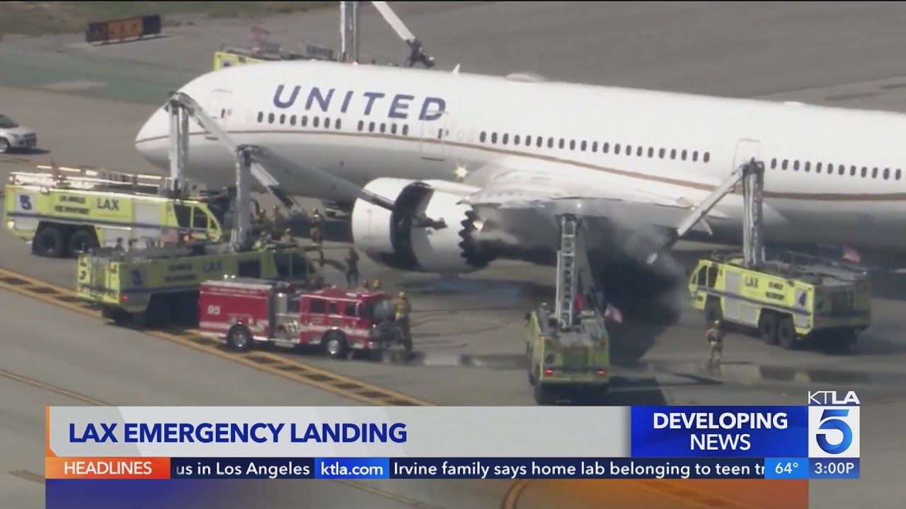 Passengers on board United flight evacuate after engine fire prompts emergency landing at LAX
