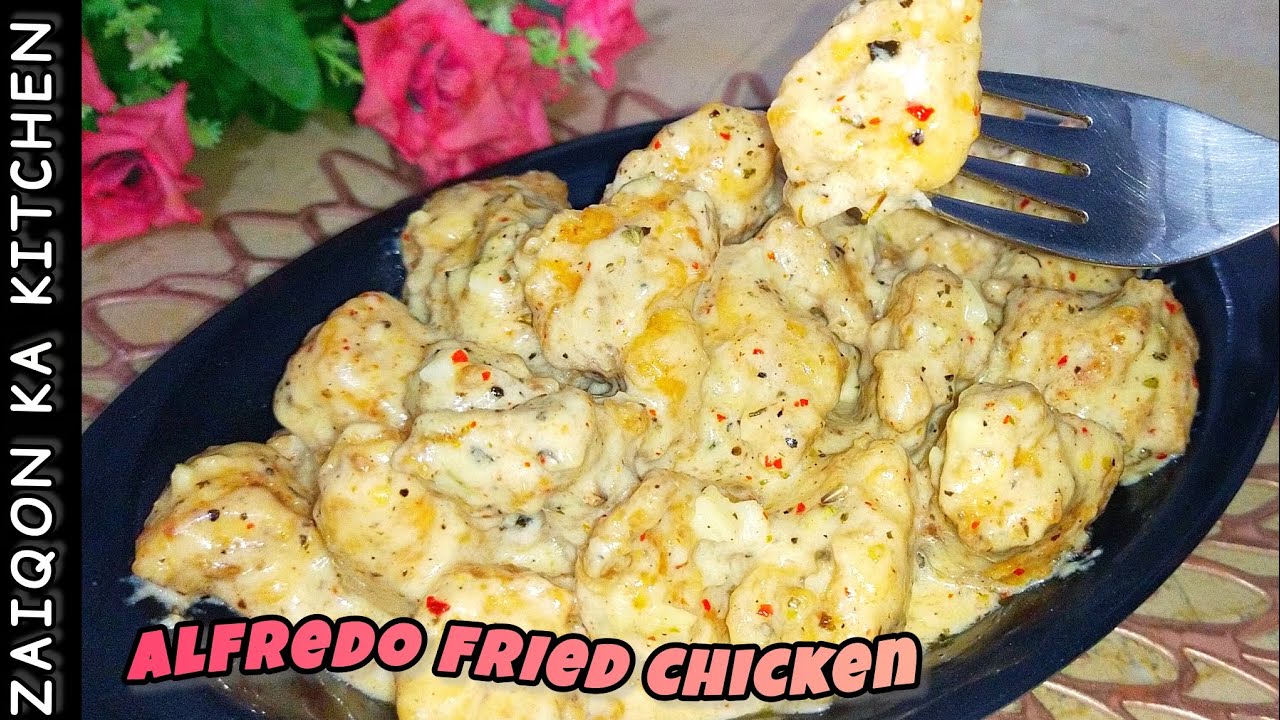 Crispy Fried Chicken In Alfredo sauce 😍 quick and delicious cheesy crispy fried chicken 🍗