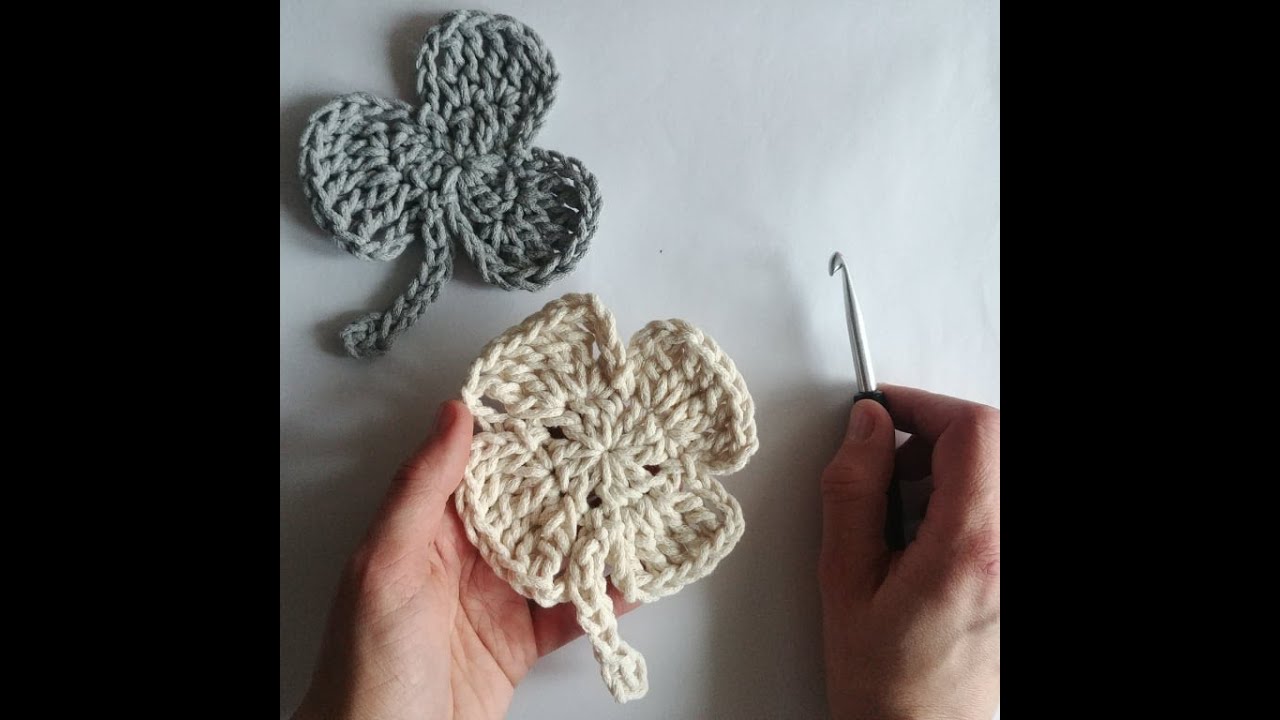 Koniczyna na szydełku - ze sznurka bawełnianego 3 i 5mm. Shamrock