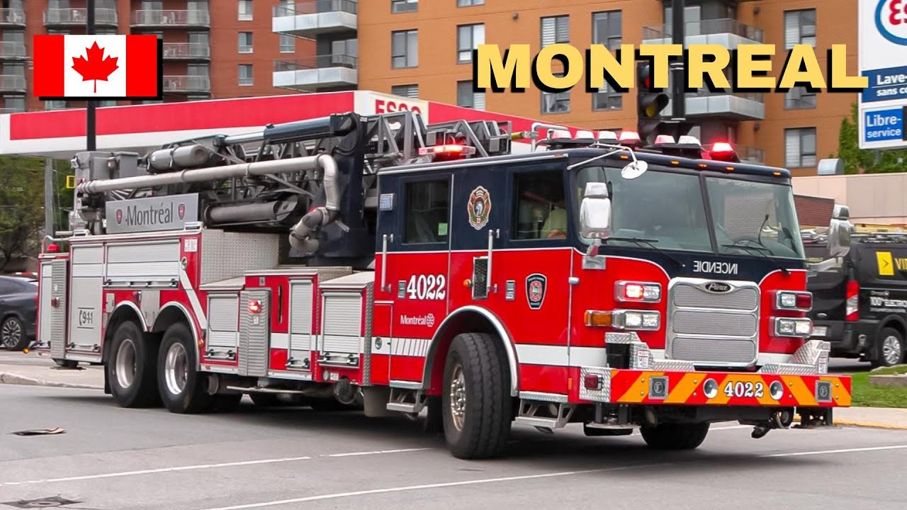 Montréal | Fire Department Pumper 222 & Tower 4022 Responding URGENTLY w/ Screaming Dual Sirens