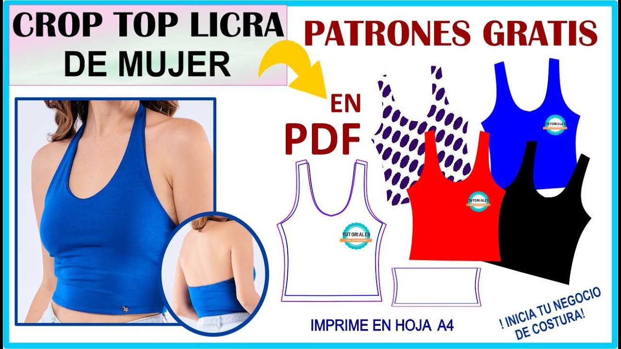 ✨✅ PATRONES GRATIS DE CROP TOP LICRA DE MUJER en PDF