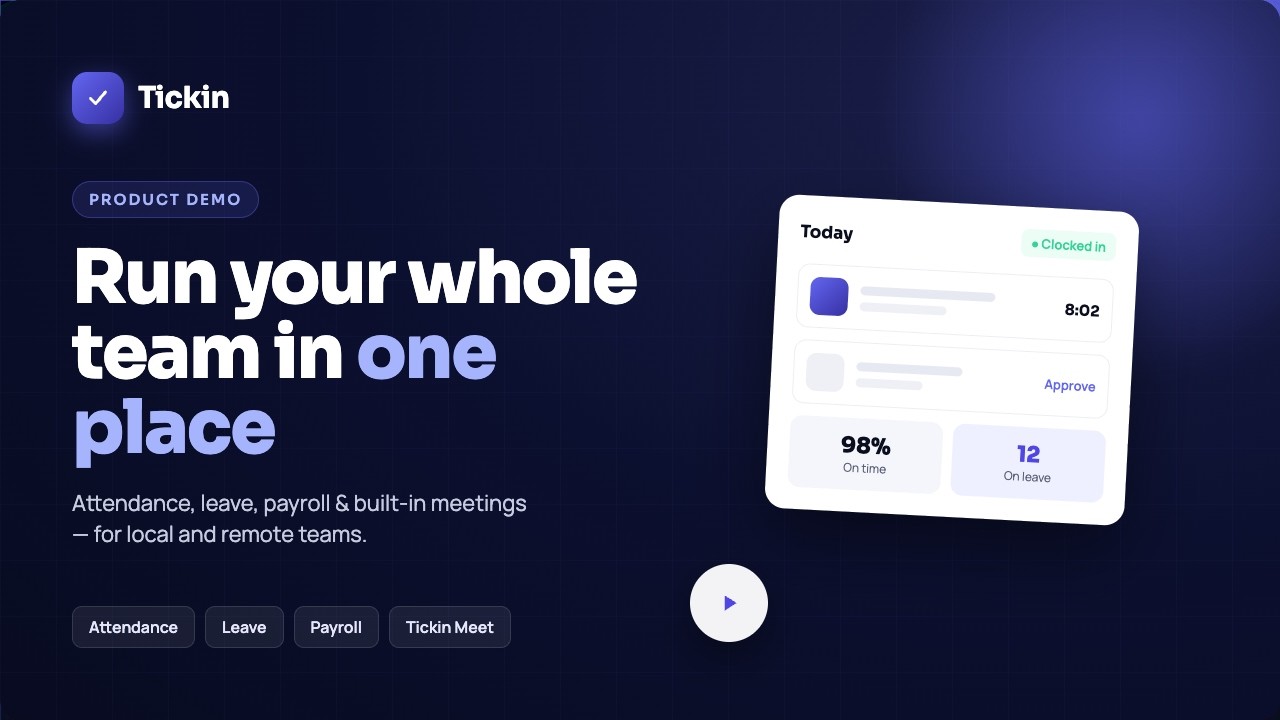 Tickin in 30 Seconds &mdash; All-in-One HR, Attendance & Payroll (Quick Demo)