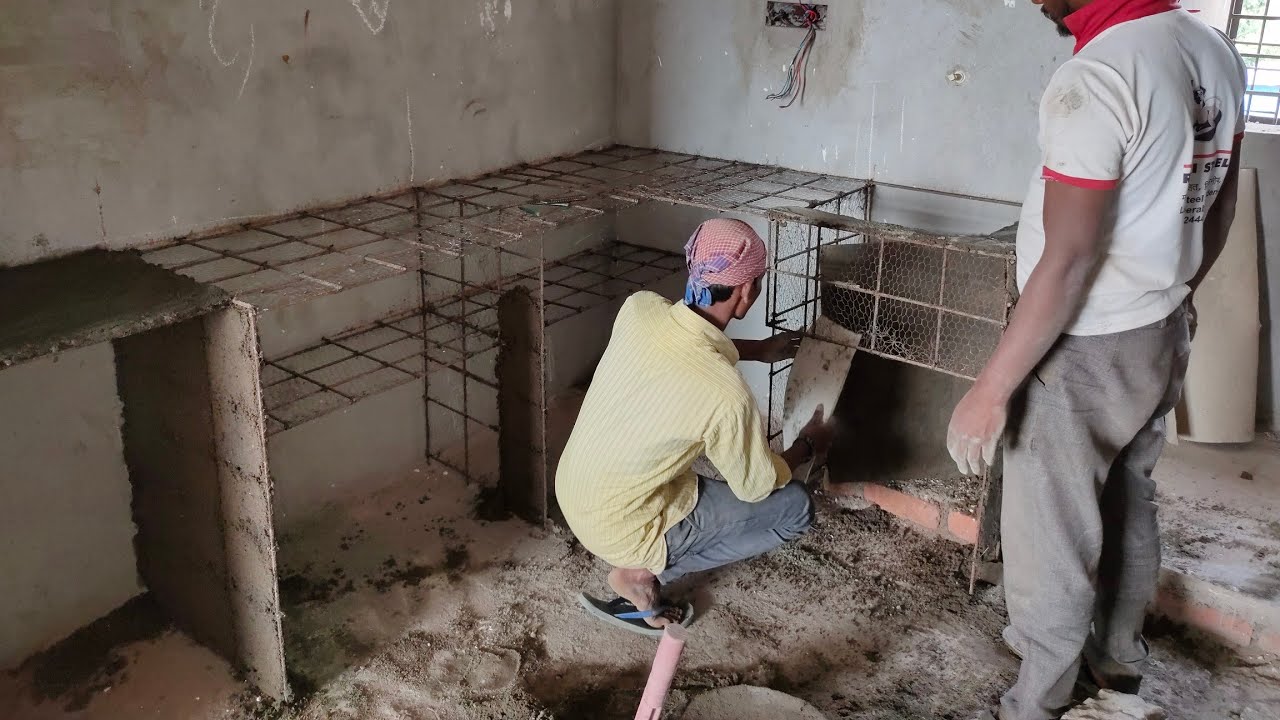 Kitchen shelves almira cupboard making process from cement
