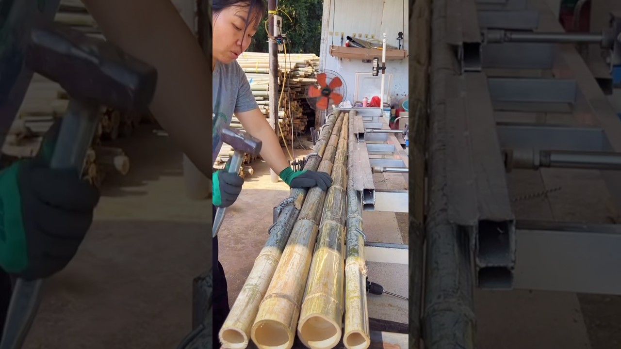 Bamboo bridge making process.