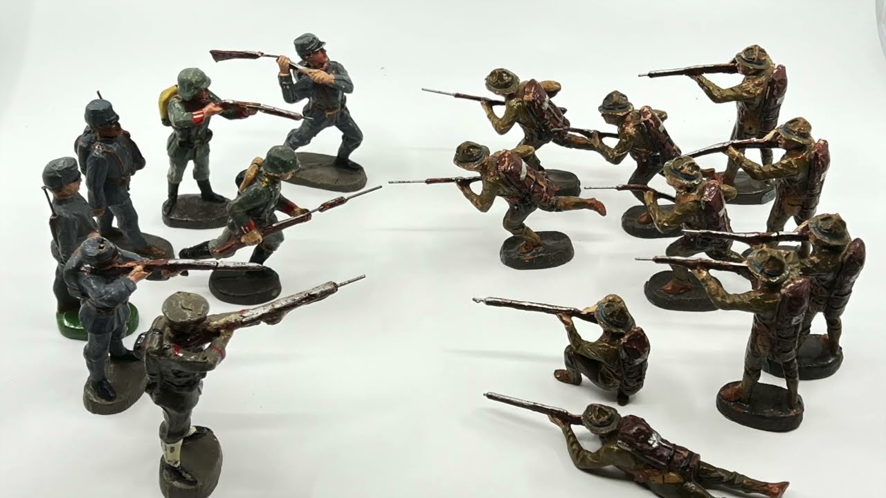 Vintage German WWI and WWII Elastolin Composite Soldiers with German Marching Music