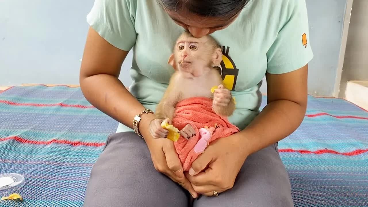 Baby DAM Get Yummy Food Reward From Mom After Obeddient Clean Body