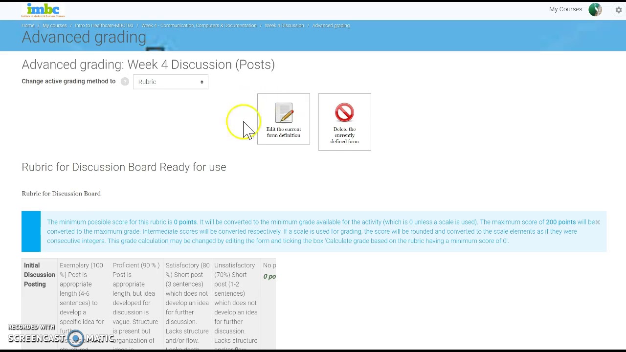 Adding a discussion and linking the rubric