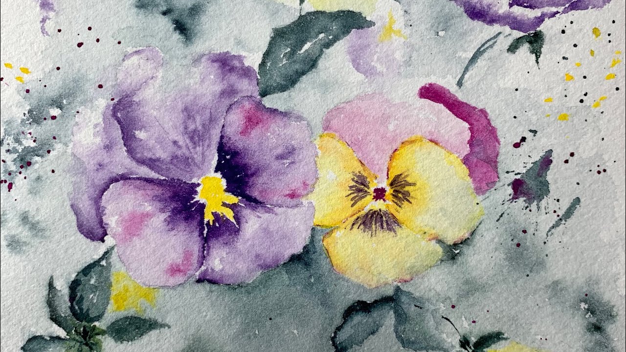 Pansies watercolor tutorial paint along demo.