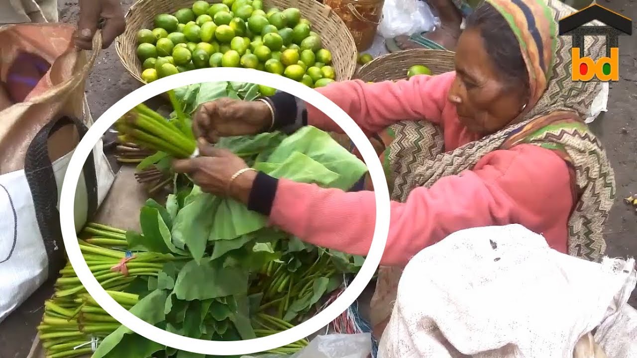 ►Grandma Selling Most Healthy Veges Arum Spinach II Deshi Kchu Shak Seller II Street Veges BD