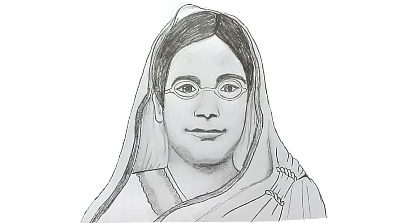 How to draw Begum Rokeya step by step